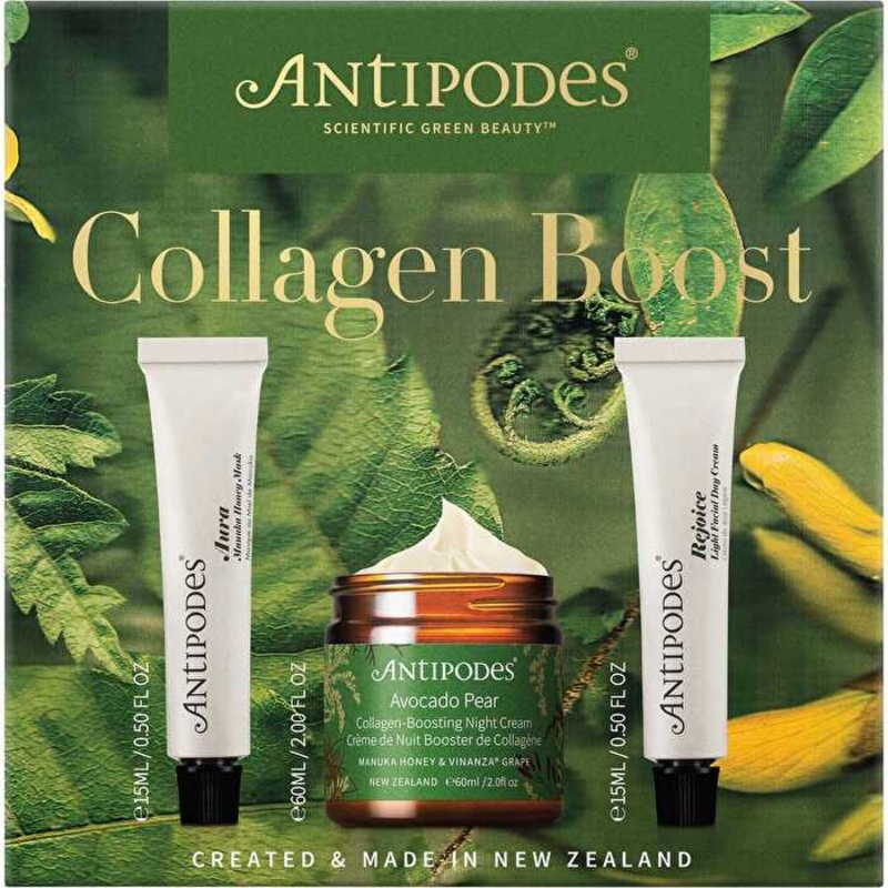 Antipodes Skincare Set Collagen Boost Avo Pear, Rejoince, Aura 3pk