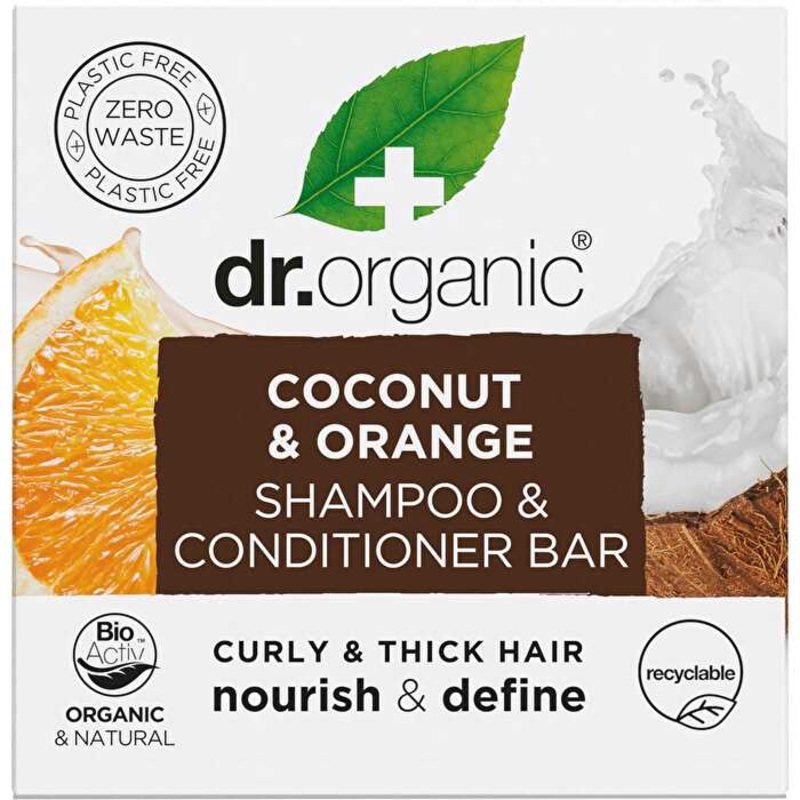 Dr Organic Shampoo & Conditioner Bar Coconut Orange Curly & Thick 75g
