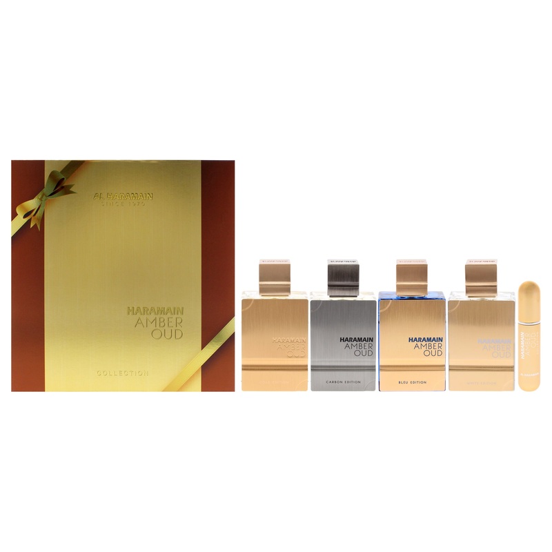 Amber Oud Collection by Al Haramain for Unisex - 4 Pc Gift Set 4 x 2oz EDP Spray Gold, Bleu, White, Carbon