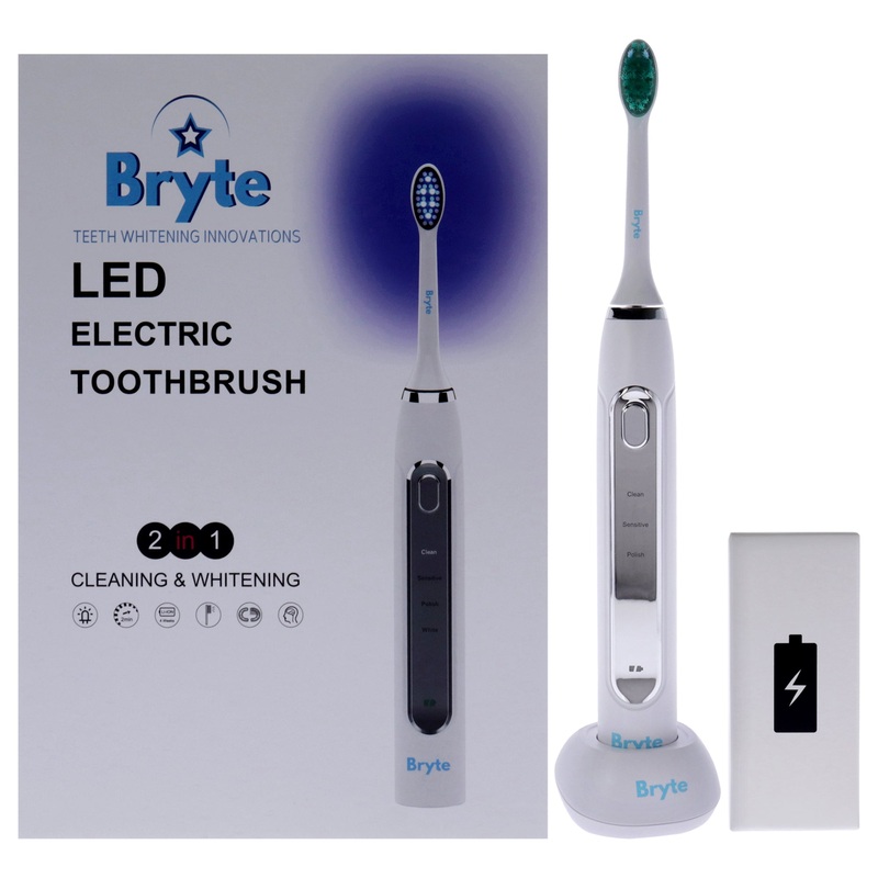 LED Electric Toothbrush Kit by Bryte for Unisex - 5 Pc Electric Toothbrush, 2 Toothbrush, Charger Base, Charging Cable