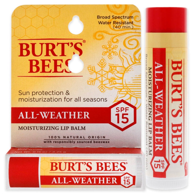 All-Weather Moisturizing Lip Balm Blister SPF 15 by Burts Bees for Unisex - 0.15 oz Lip Balm