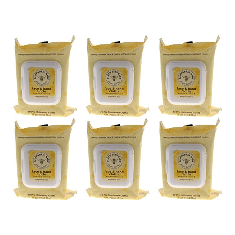 Baby Bee Face and Hand Cloths by Burts Bees for Kids - 30 Count Towelettes - Pack of 6