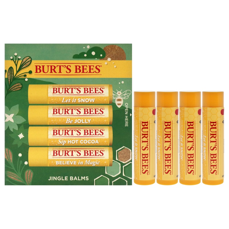 Burts Bees Jingle Balms by Burts Bees for Unisex - 4 Pc 0.15oz Lip Balm - Let Is Now, 0.15oz Lip Balm - Be Jolly, 0.15oz Sip Hot Cocoa, 0.15oz Lip Balm - Believe in Magic