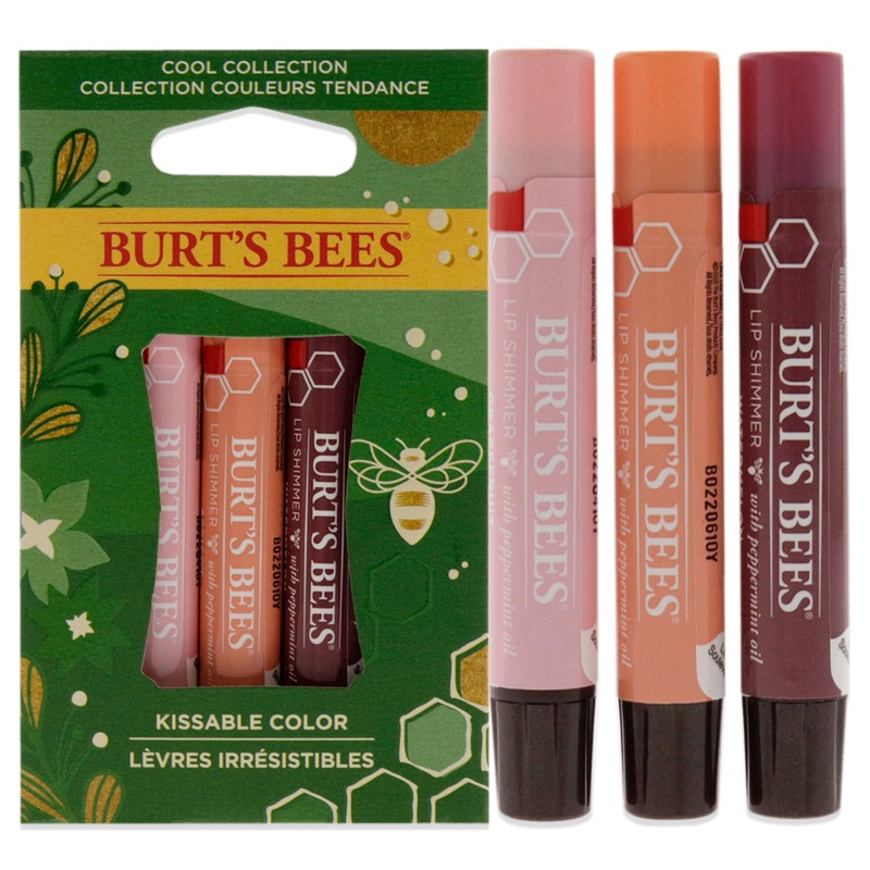 Burts Bees Kissable Color Cool Gift by Burts Bees for Unisex - 3 Pc 0.09oz Lip Shimmer - Apricot ,0.09oz Lip Shimmer - GrapeFruit ,0.09oz Lip Shimmer - Watermelon