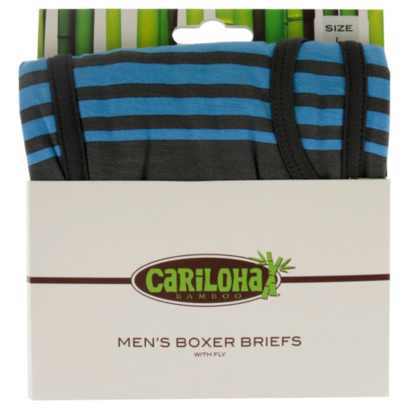 Bamboo Boxer Briefs - Caribbean Blue Stripe by Cariloha for Men - 1 Pc Boxer (L)