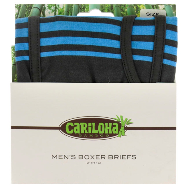 Bamboo Boxer Briefs - Caribbean Blue Stripe by Cariloha for Men - 1 Pc Boxer (M)