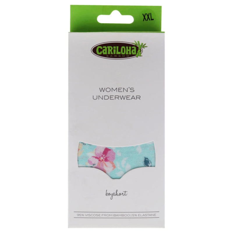 Bamboo Boyshort Briefs - Aqua Floral by Cariloha for Women - 1 Pc Underwear (2XL)