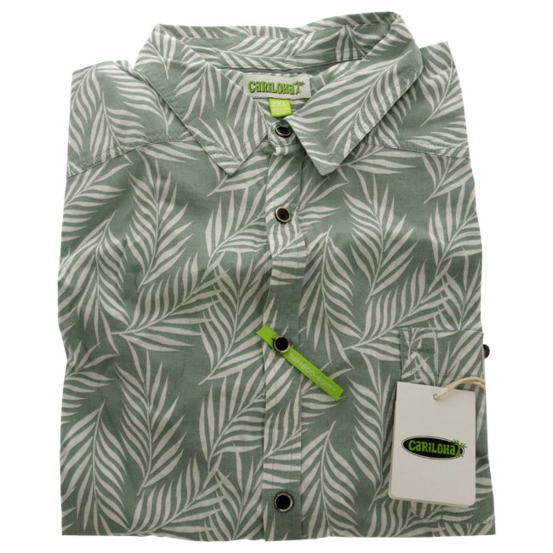 Bamboo Woven Button-Up - Ocean Green Foliage Print by Cariloha for Men - 1 Pc Shirt (2XL)