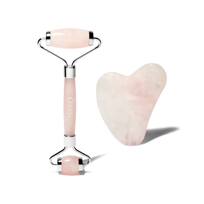Anti-Ageing Facial Massage Tools by Cult51 for Unisex - 2 Pc Pure Rose Quartz Roller, Gua Sha Tool
