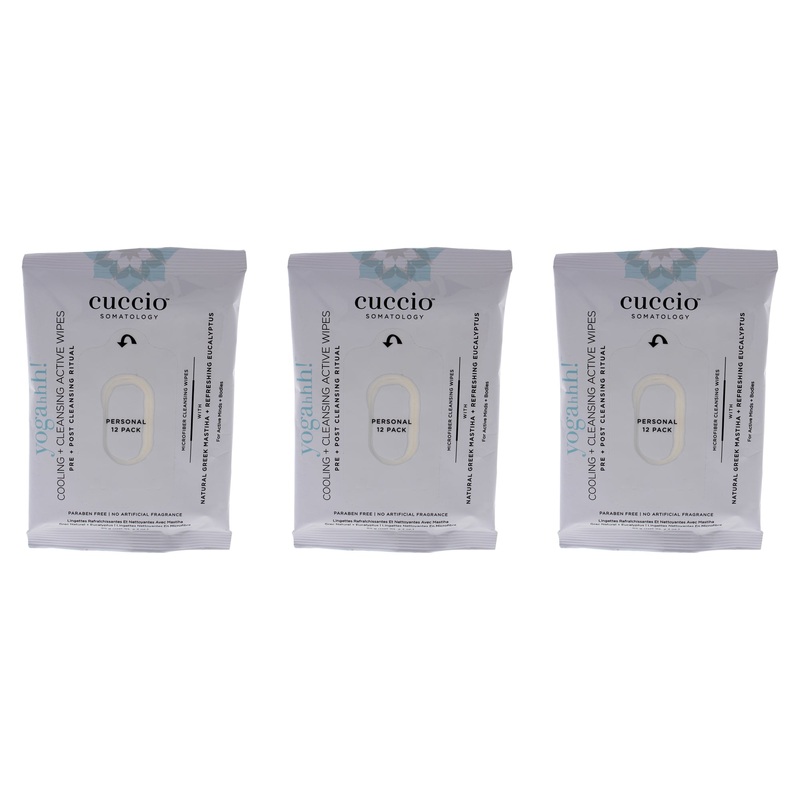 Somatology Yogahh Cooling Plus Cleansing Wipes by Cuccio Somatology for Unisex - 12 Count Wipes - Pack of 3