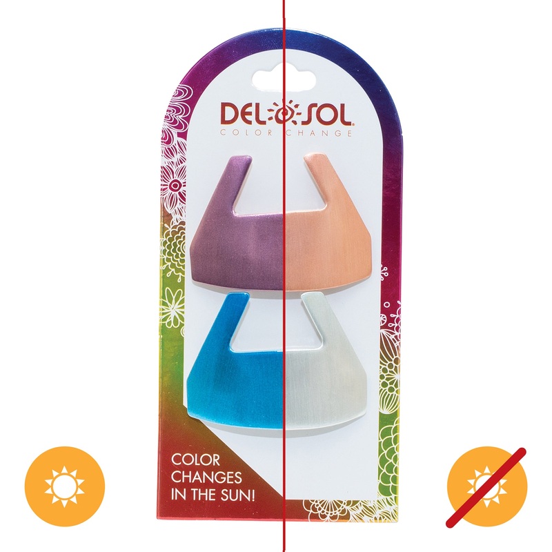 Color-Changing Hair Barrettes - Metallic Geometric Polished Finish by DelSol for Women - 2 Pc Hair Clip