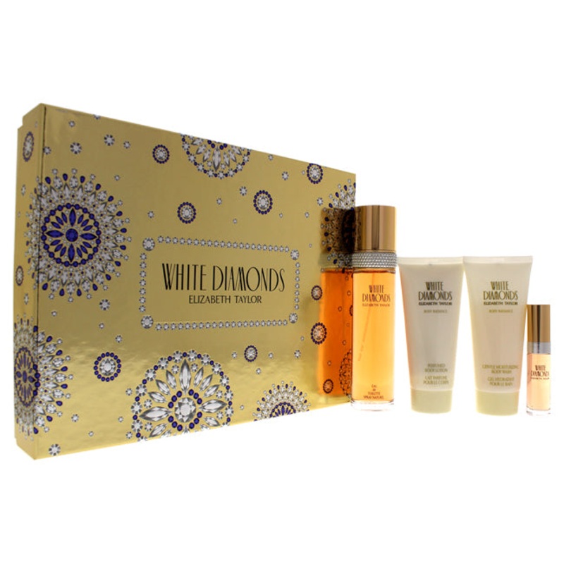 White Diamonds by Elizabeth Taylor for Women - 4 Pc Gift Set 3.3oz EDT Spray, 0.33oz EDT Spray, 3.3oz Gentle Moisturizing Body Wash, 3.3oz Perfumed Body Lotion