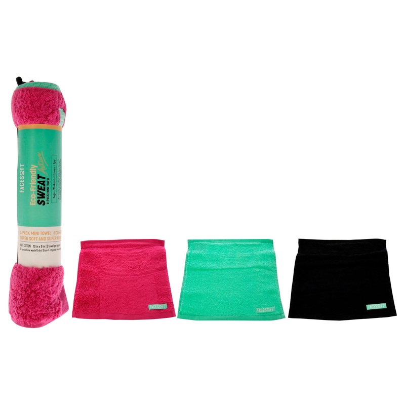 Eco Sweat Mini Towel by Facesoft for Unisex - 3 Pc Mini Towel - Aqua, Mini Towel - Pink, Mini Towel - Black