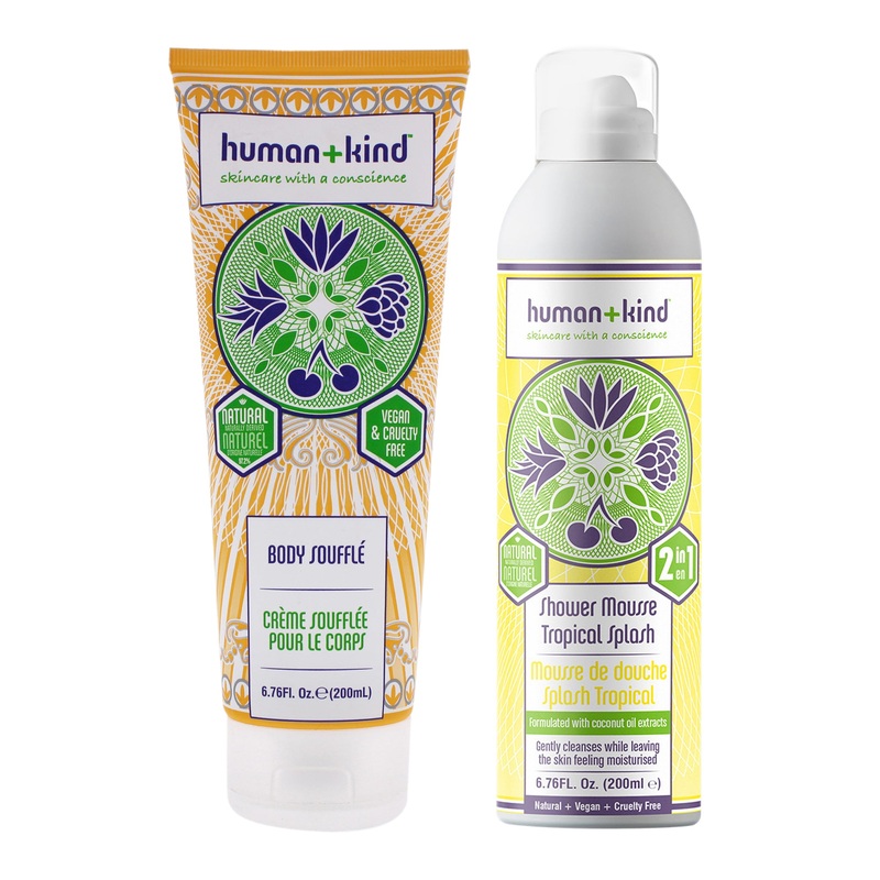 Body Souffle Cream - Tube and Shower Mousse Bodywash - Tropical Splash Kit by Human+Kind for Unisex - 2 Pc Kit 6.76oz Body Cream, 6.76oz Body Wash