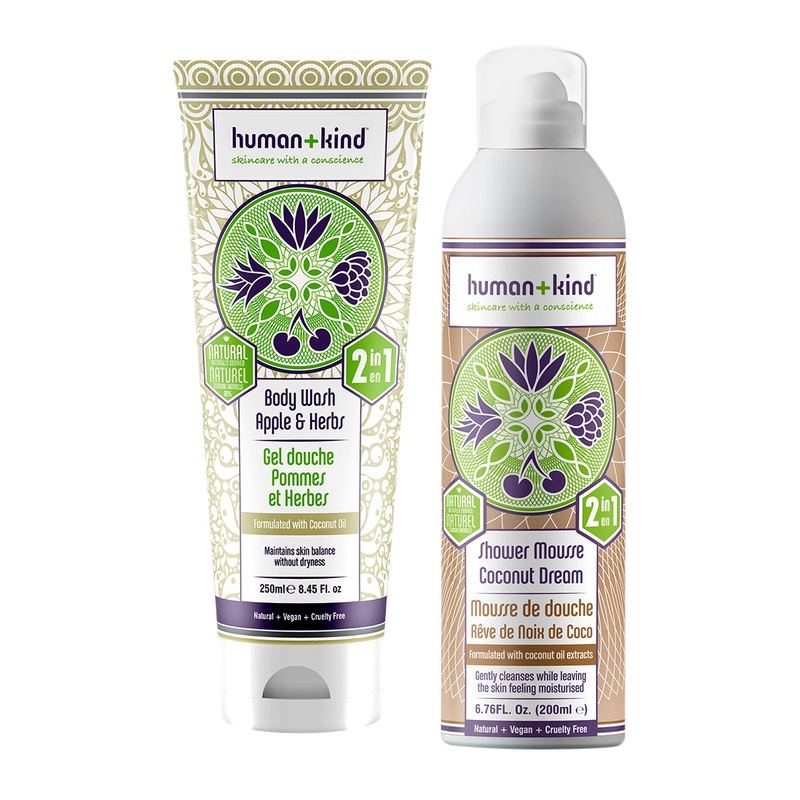 Body Wash by Human+Kind for Unisex - 2 Pc Kit 8.45oz Body Wash - Apple and Herbs, 6.76oz Shower Mousse Bodywash - Coconut Dream