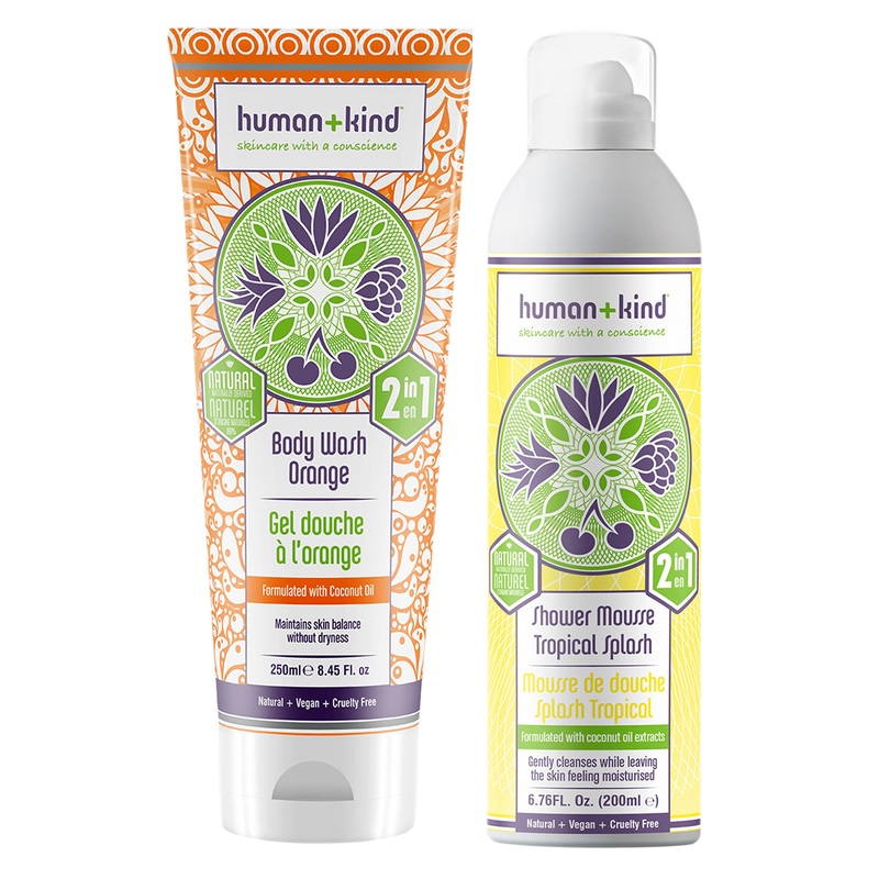 Body Wash by Human+Kind for Unisex - 2 Pc Kit 8.45oz Body Wash - Orange, 6.76oz Shower Mousse Bodywash - Tropical Splash